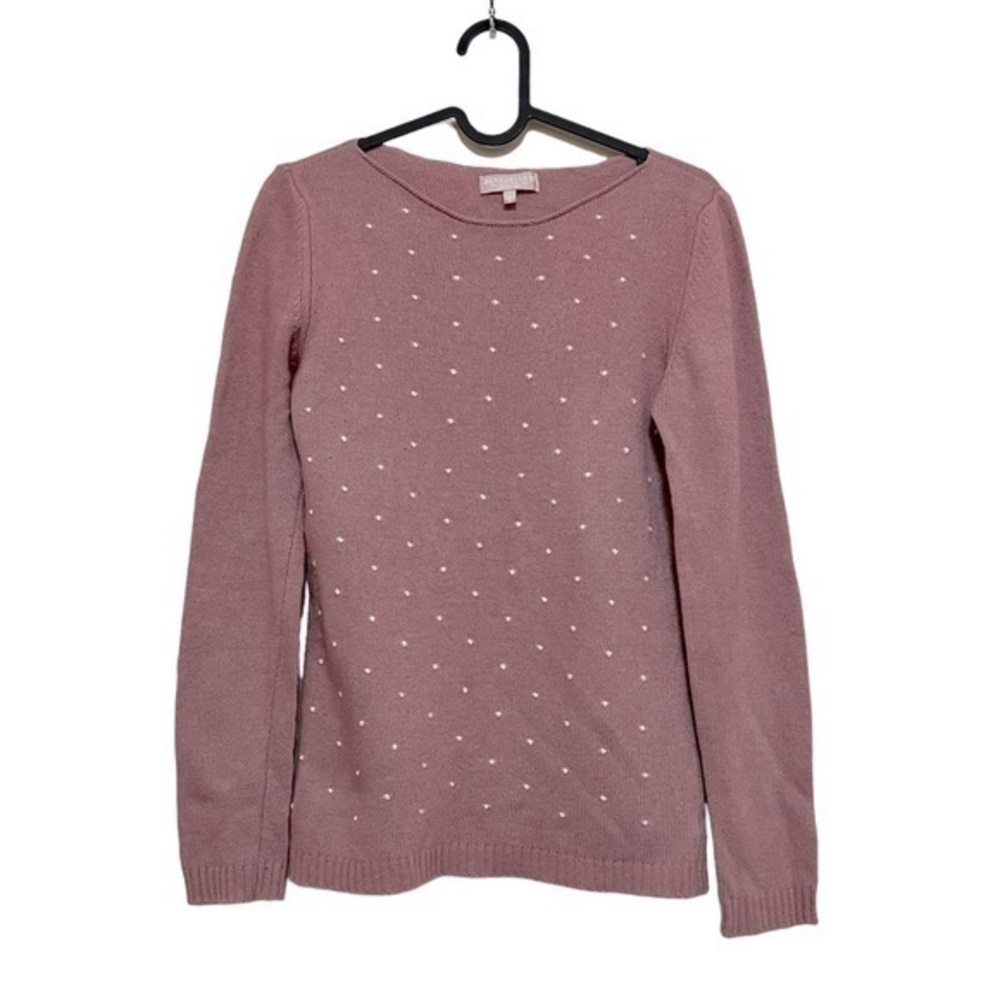 Benedetta B. Italian merino wool blend pink boatneck sweater w dots